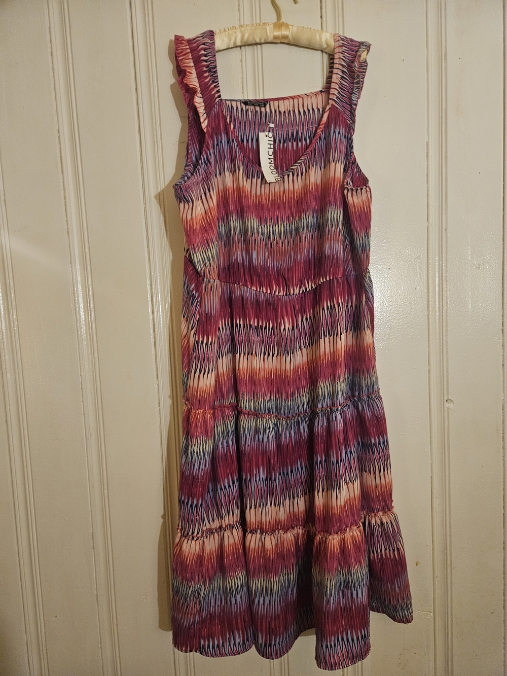 BloomChic Multicolor Midi Dress in Pink, Purple & Peach